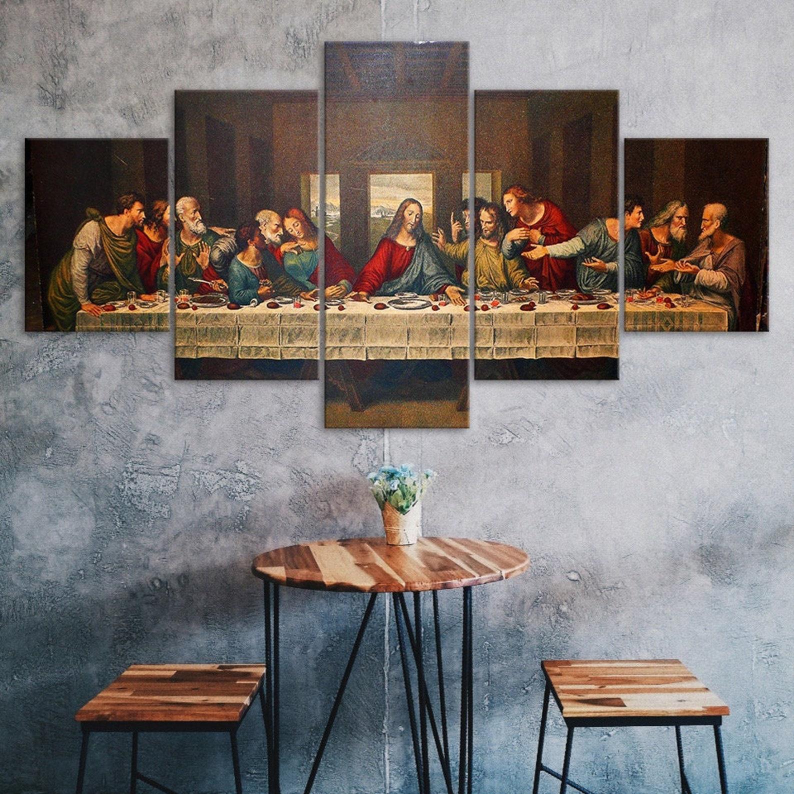 

The Last Supper Christianity Religious Painting 5 Piece Five Panel Wall Canvas Print Modern Art Poster Picture Home Decor Gift For Him Her 20X35 20X45 20X55CM