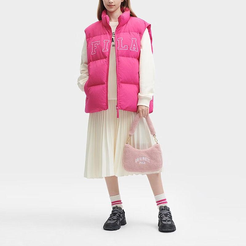 New FILA Down Vest Unisex True Rose Red F51U349903FWI