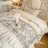 French Retro Princess Style Cotton Bedding Set with Lace Edge