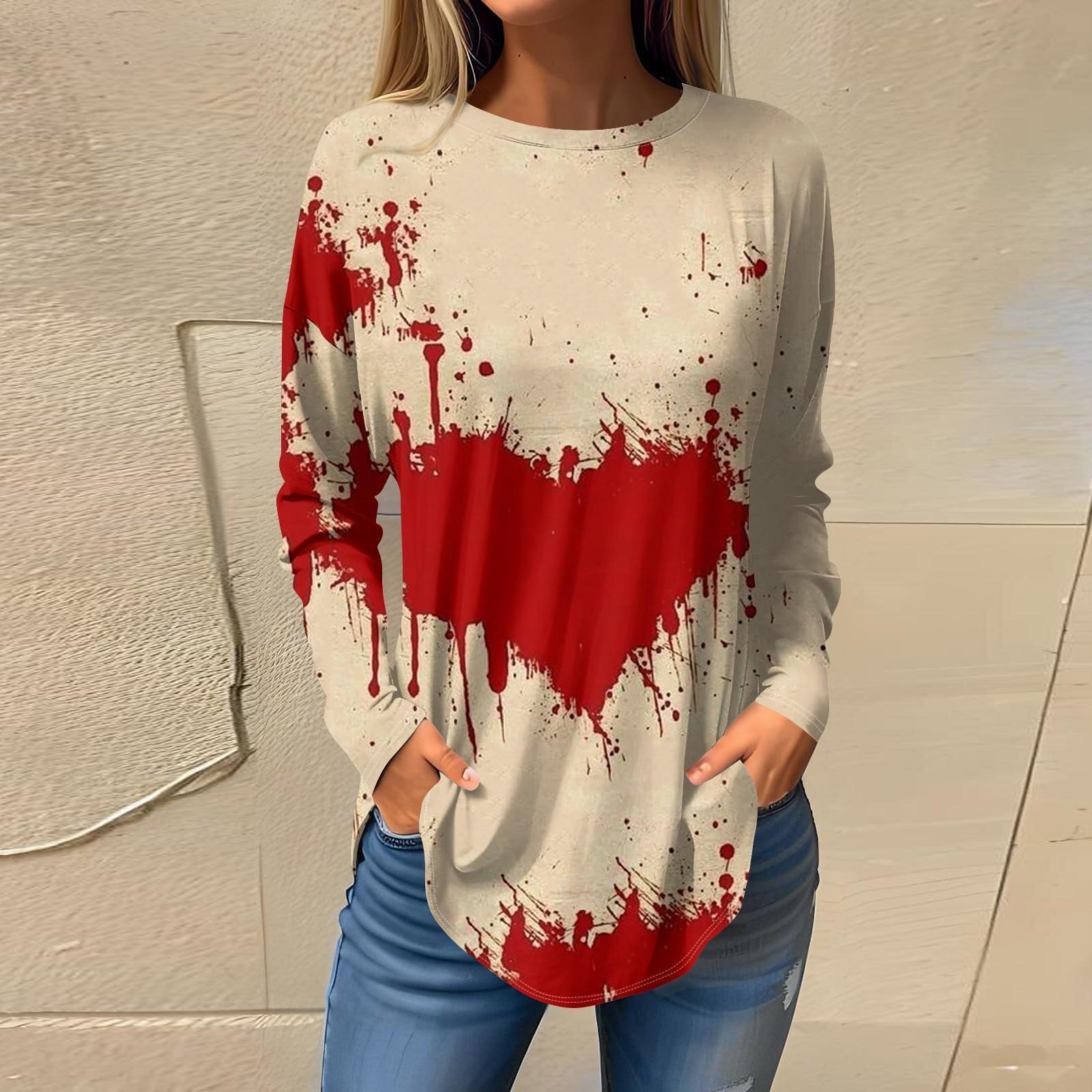 

Женская свободная футболка с длинным рукавом с круглым вырезом и принтом, верхний пуловер S винный