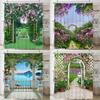 Beautiful Pastoral Garden Scenery Shower Curtain Rose Garden Flower Polyester Waterproof Bathroom Shower Curtain Decor Curtain