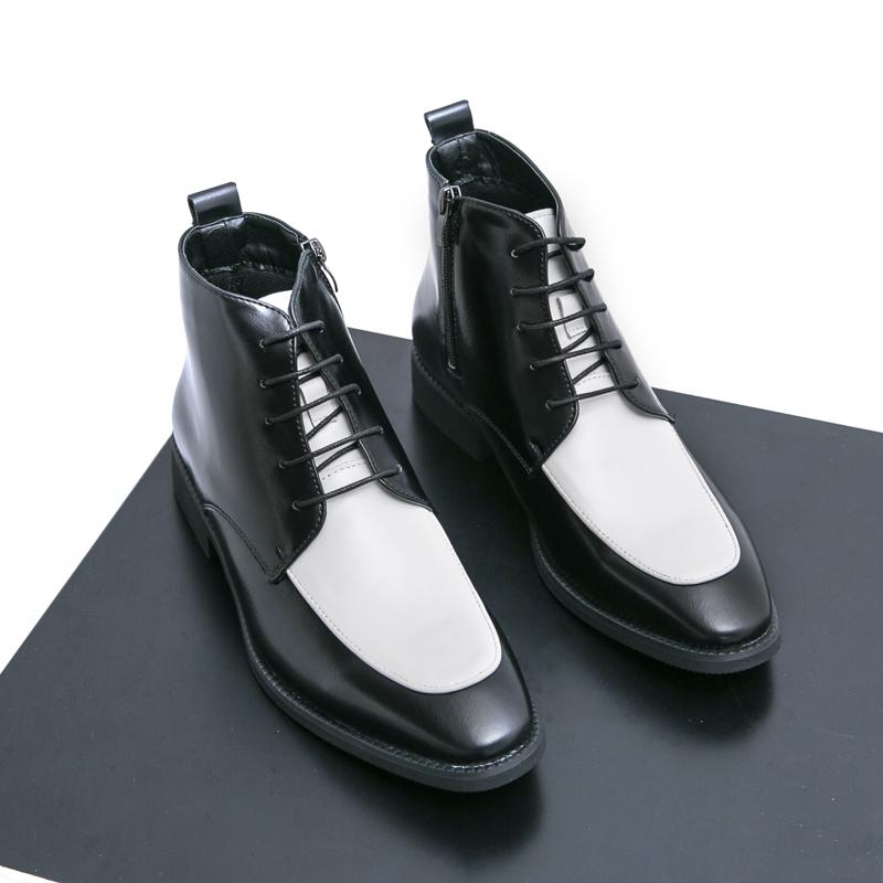 Fashion Men Fashion Chelsea Boots PU European and American Color blocked High cut Zipper Strap Business Dress Boots Size 38-46 Men Boots