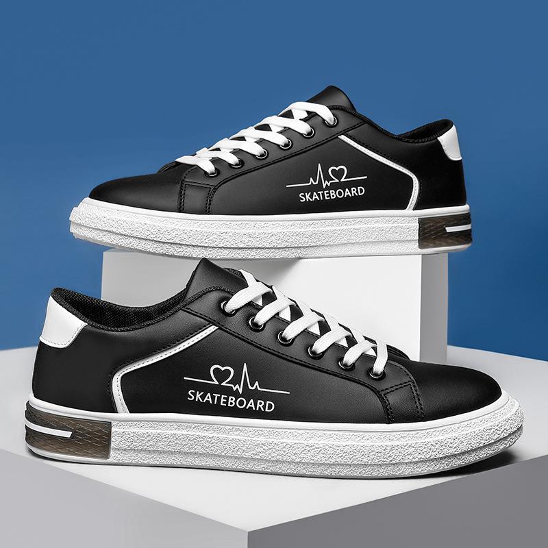 

Green tail white shoes boys tide brand spring new leather skateboard shoes fashion soft sole casual sports shoes 45 чорний