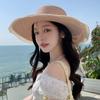 Straw Boater Wide Sun Super Slimming Beaded Actress Lace Ribbon Free [easylivegogo] Women's Hat, Hat, Brim, Hat, Breathable, Quick-Drying, Cool,
