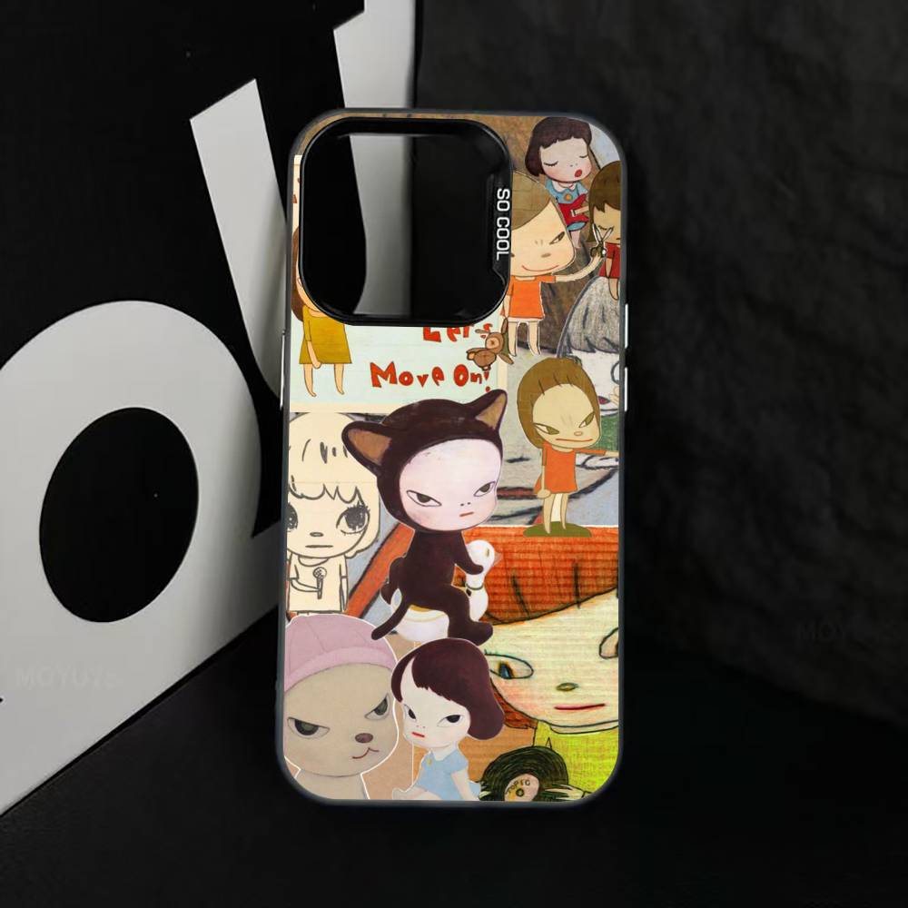 Art of Japan Y-Yoshitomo Nara Phone Case For iPhone 17,16,15,14,13,12,11 Plus,Pro Max,XS,Colored Silver Plated Inside Cover