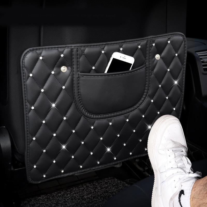 Rhinestones Leather Car Seat Back Cover Protector Crystal Auto Anti-kick Pad Wear-proof Mat Anti-Dirty Mat For Children