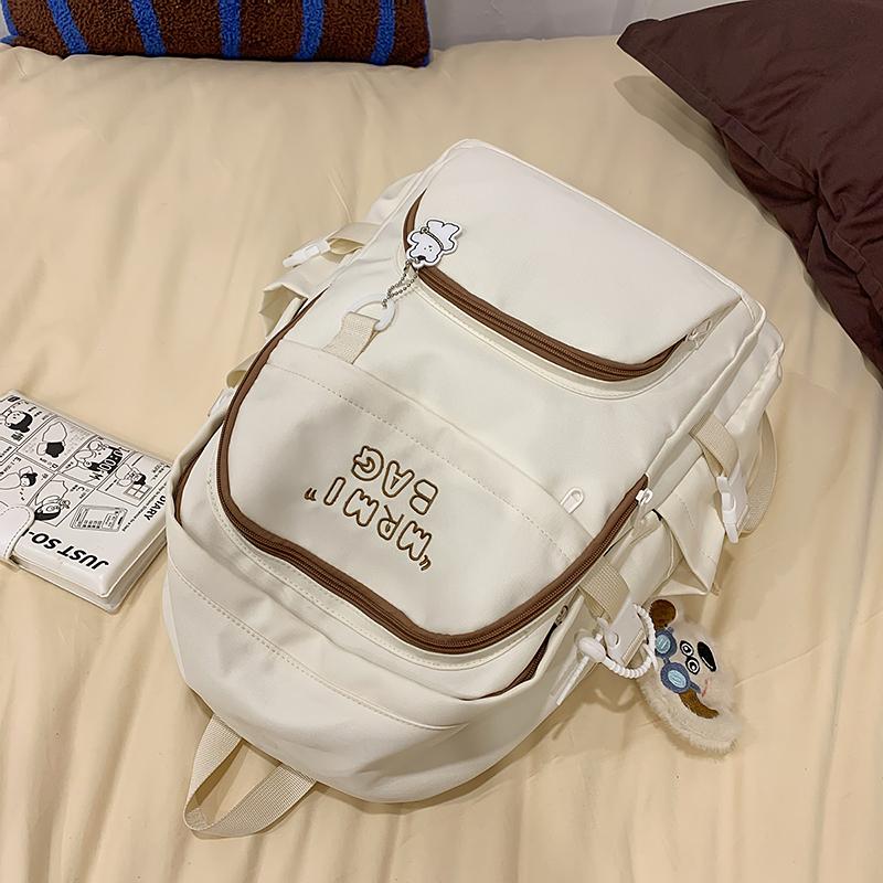 Letter Embroidered Backpack Contrast Color Student Schoolbag Female Campus Backpack