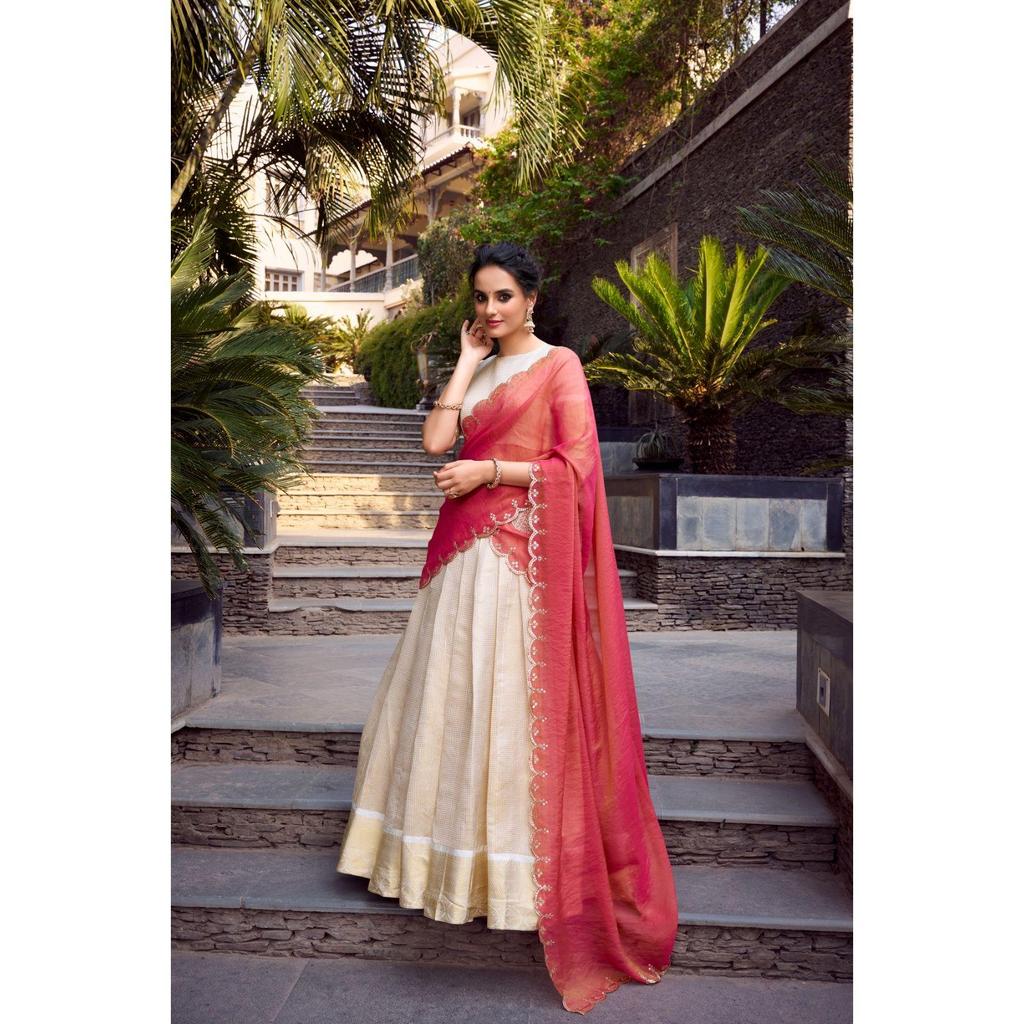 Lehenga Choli Elegant Golden Zari Weaving Work Lehenga with Zari Shimmer Dupatta