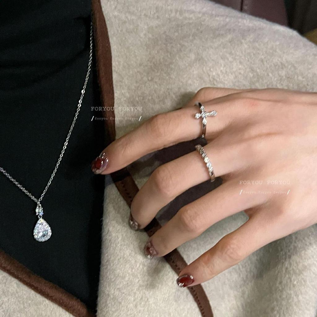 Sleek Silver Stackable Cross Ring: Enhance Your Style with a Minimalist Korean-Inspired Index Finger Set