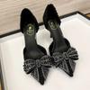 2024 Fashion Delicate Sweet Crystal Bowtie High Heel Shoes Side Hollow Pointed Women Pumps Woman Thin Heeled Party Wedding Shoes