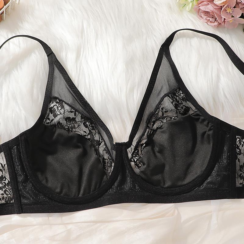 European and American Underwire Push-up Bra Black Lace Stitching Sexy Large Size Bra