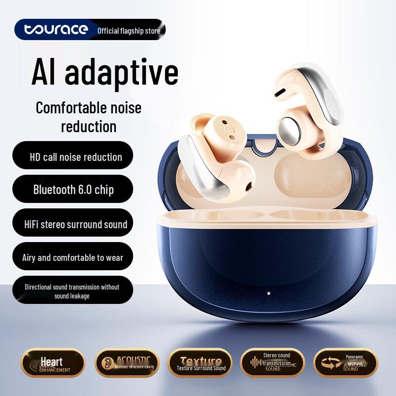 

Touris AI Bluetooth Ear Clip Bone Conduction Open-Ear Sports Headset Smart Noise Reduction & Hi-Fi Audio