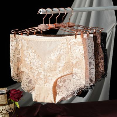 Women's Lace Embroidered Hollow Briefs Sexy Mid-waist Cotton Crotch Underwear