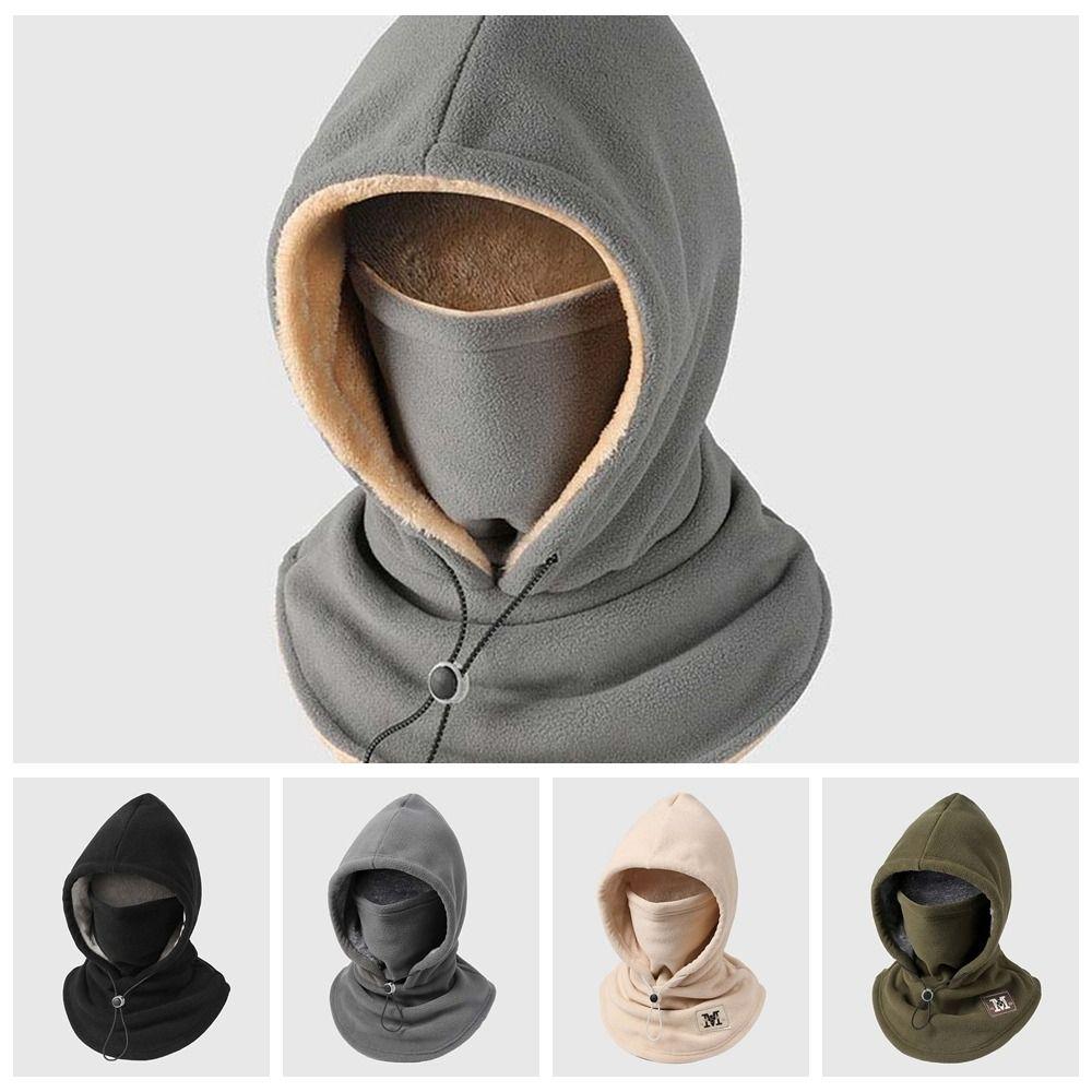 Drawstring Fleece Balaclava Hat Windproof Masks Hood Beanies Fashion Hooded Neck  Ski
