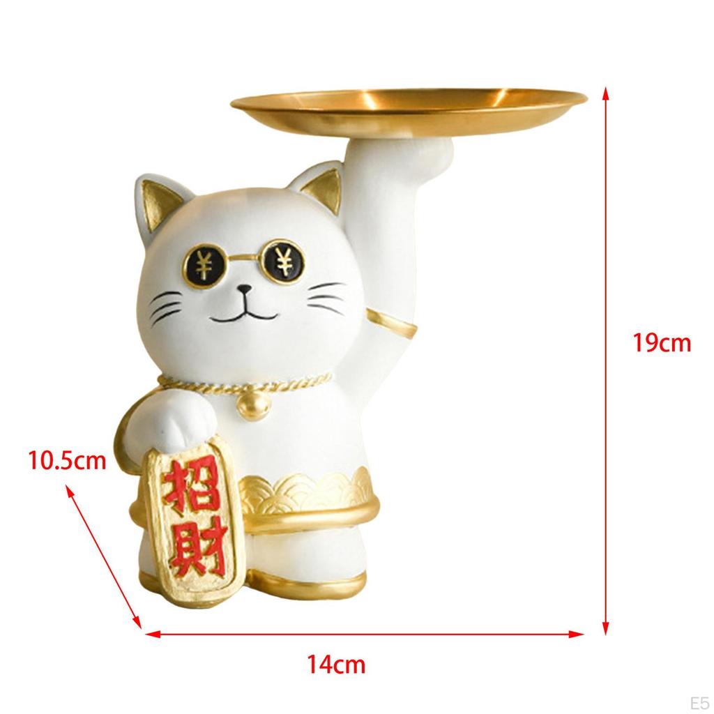 Resin Cat Statue Figurine Sculpture Jewelry Plate Storage Holder Desktop Serving Tray for Countertop