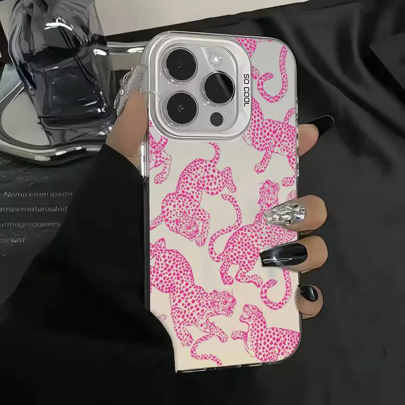 Black And Pink Leopard Print Phone Case ForiPhone 17 16 15 14 Pro Max 13 12 11 ShockproofBumper Cover Coque Shell Funda