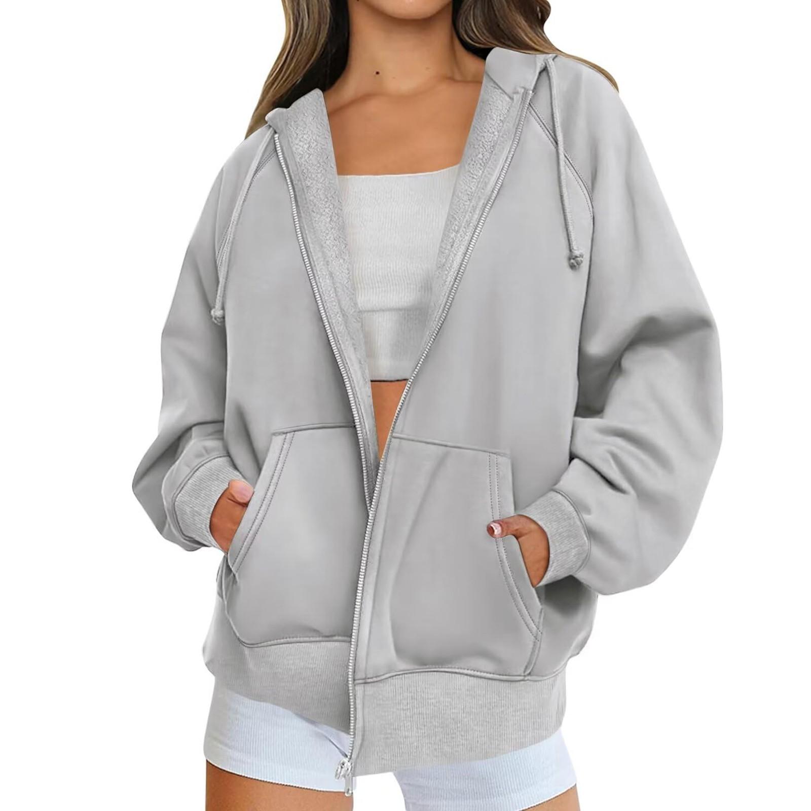 

Женская толстовка на молнии с длинным рукавом, толстовки с капюшоном и карманами, куртка, пальто для женщин L