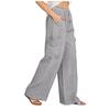 Damen Elastische Hose mit Hohem Bund Lässige Passform Weites Bein Lange Hose Hose mit Taschen