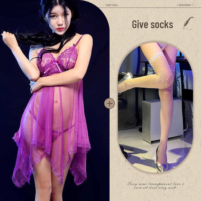 Damska Seksowna Bielizna z Siateczki i Koronki - Przezroczysta Koszula Nocna Plus Size na Wszystkie Sezony