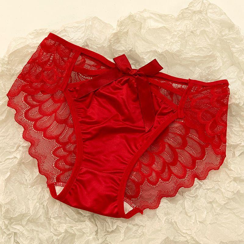 Sexy Lace Underwear Ladies' Bow Cross Briefs Mid Waist Breathable Girl Panties