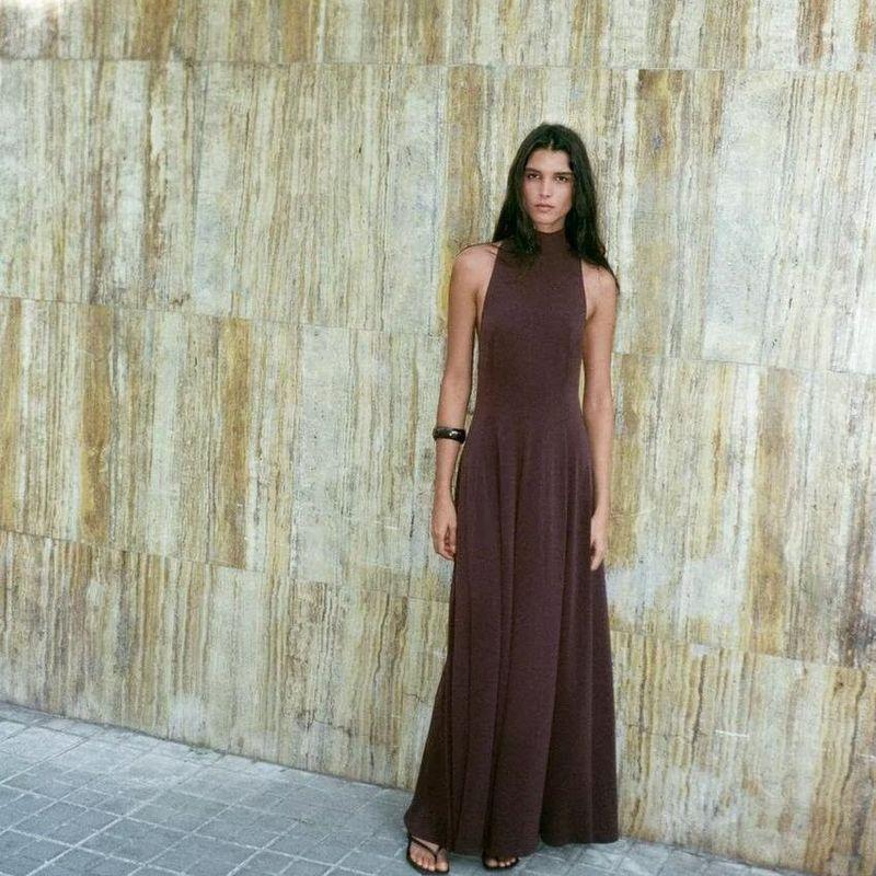 Za Autumn and Winter New Arrivals Women's Clothing Zr European and American Style Fashionable Backless Halter Neck Long Dress 5063253 606