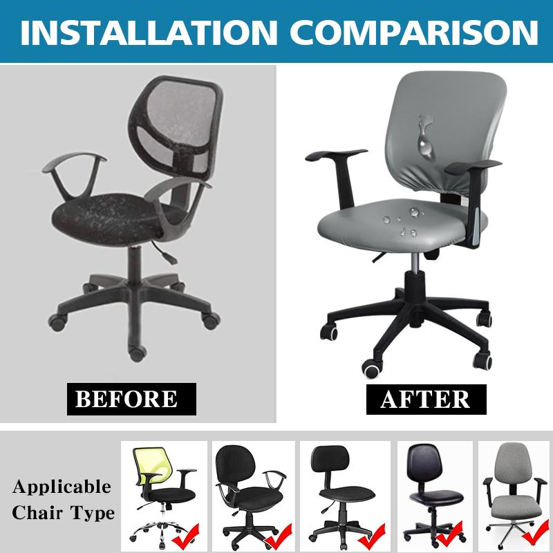 Waterproof PU Leather Split Chair Cover Stretch Anti-dirty Office Computer Rotate Seat Cover Armchair Slipcover for Home Hotel