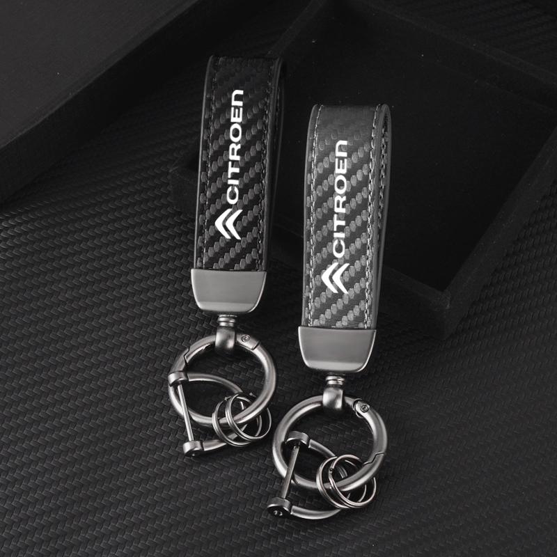 Carbon Leather Key Chain Ring Keyring For Citroen C1 C2 C3 Vts C4 Saxo C4L C5 C6 C8 Xsara Picasso Berlingo Cactus Aircross C3-XR