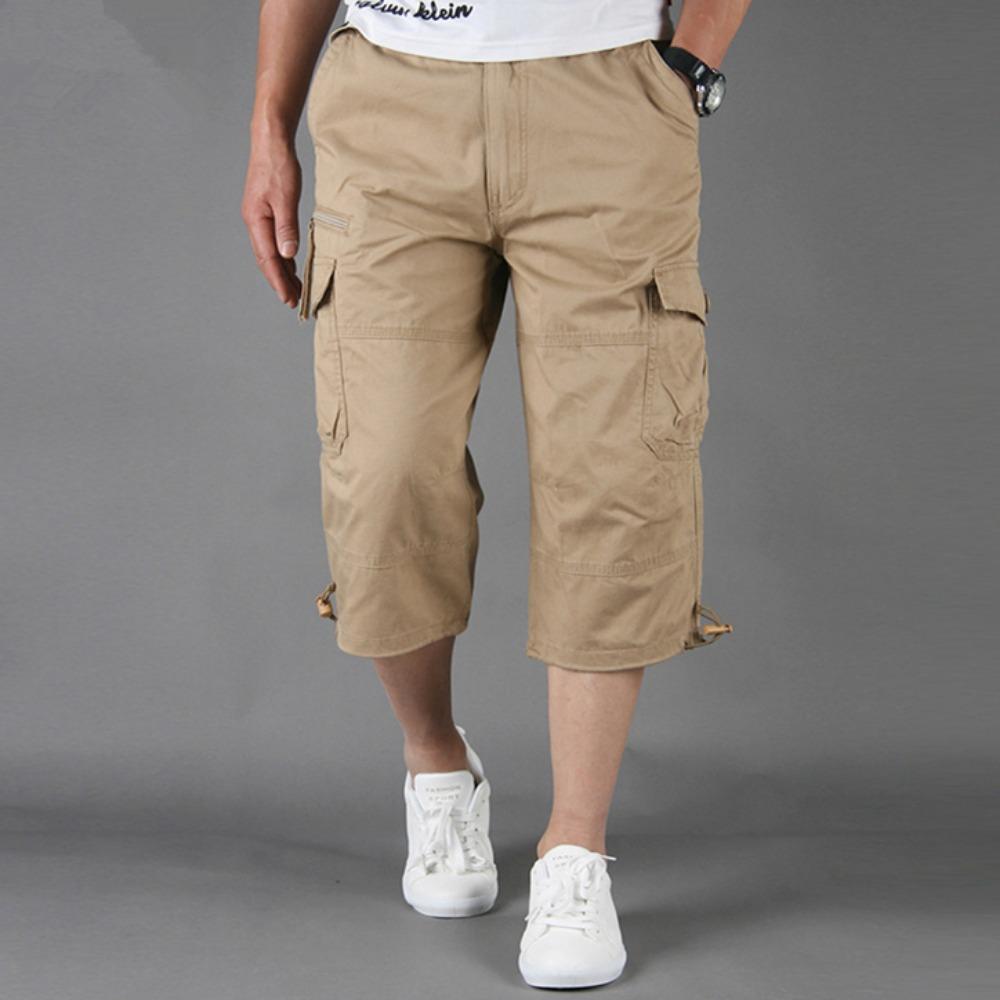 Sommer Herren Casual Baumwolle Cargo Shorts Overalls Lange Länge Multi Pocket Hot Breeches Caprihose Männlich Taktische Kurze M-5XL