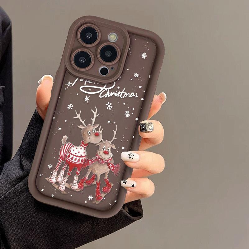 

Веселый рождественский подарок лось силиконовый чехол для телефона iPhone 16 15 14 13 12 11 Pro Max XS Max 8 7 Plus X XR SE3 SE милый олень противоударный бампер задняя крышка iPhone 16 Pro Max коричневый