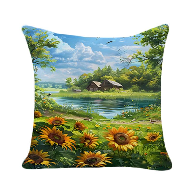Nordic Print Sunflower Pillow Living Room Sofa Cushion Office Cushion Peach Skin Single Sided