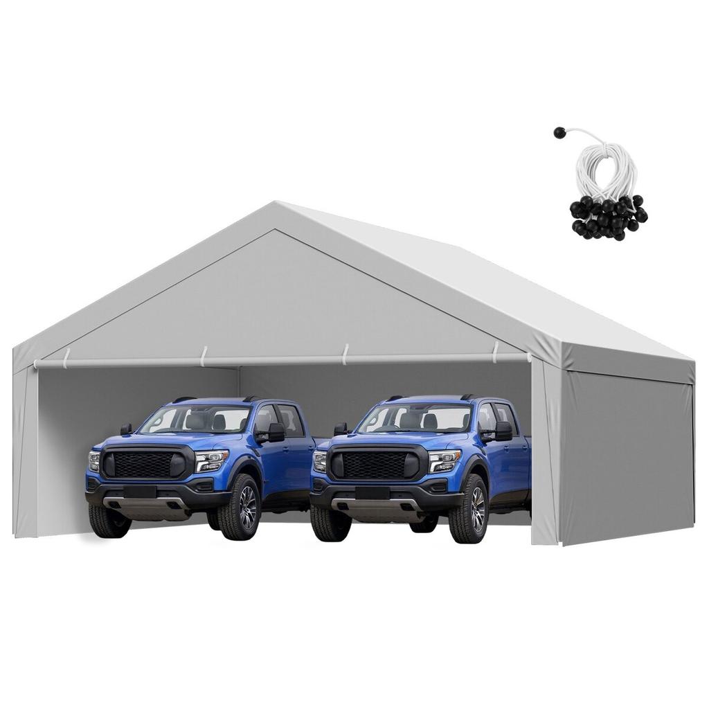 Carport Replacement Canopy, 6 x 6 m Potable Garage Tent Top Tarp with Sidewalls, UV-Resistant & Waterproof, Heavy Duty Car Shelter Tarp with Ball