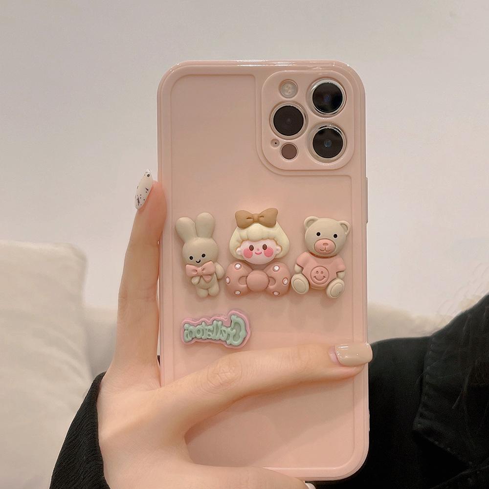 3d Cute Cartoon Bear Rabbit Korea Phone Case For Iphone 13 12 11 Pro Max Mini X Xs Max Xr 7 8 Plus Cases Soft Silicone Cover
