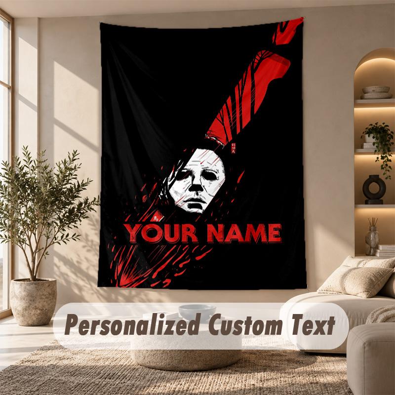 Tapestry Custom Name Text, Wall Hanging Tapestry Home Room DecorHalloween Michael Myers