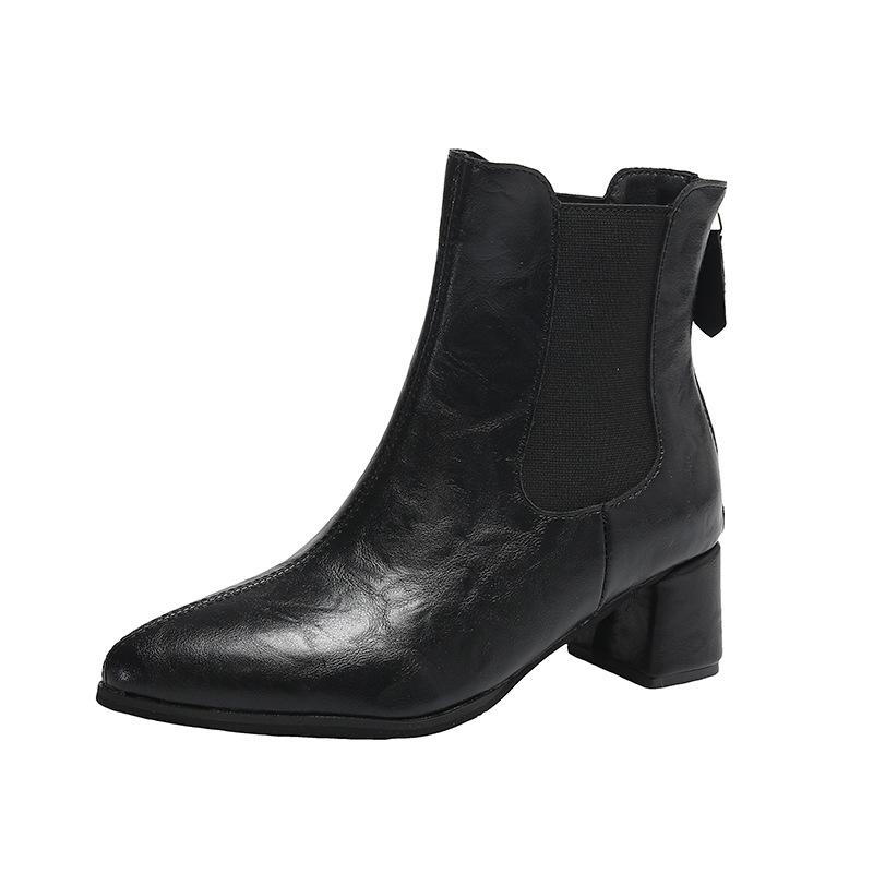 Coarse heel short boots autumn and winter new square head medium heel versatile niche thin boots popular zipper women's boots