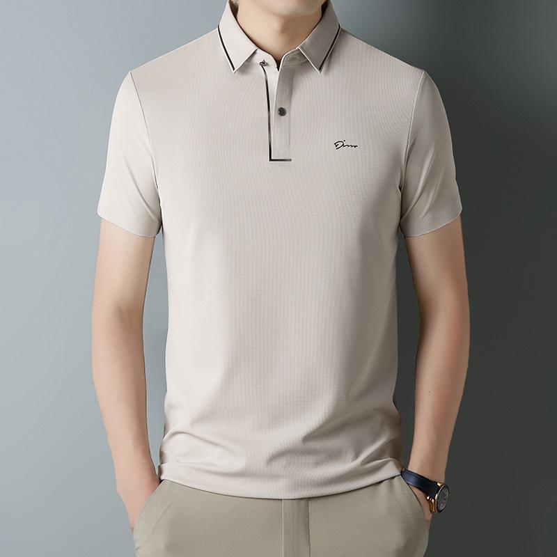 Casual T-Shirt Men'S Ice Silk, Father'S Day Gift Light Luxury Machine Washable Breathable Quick Drying Polo