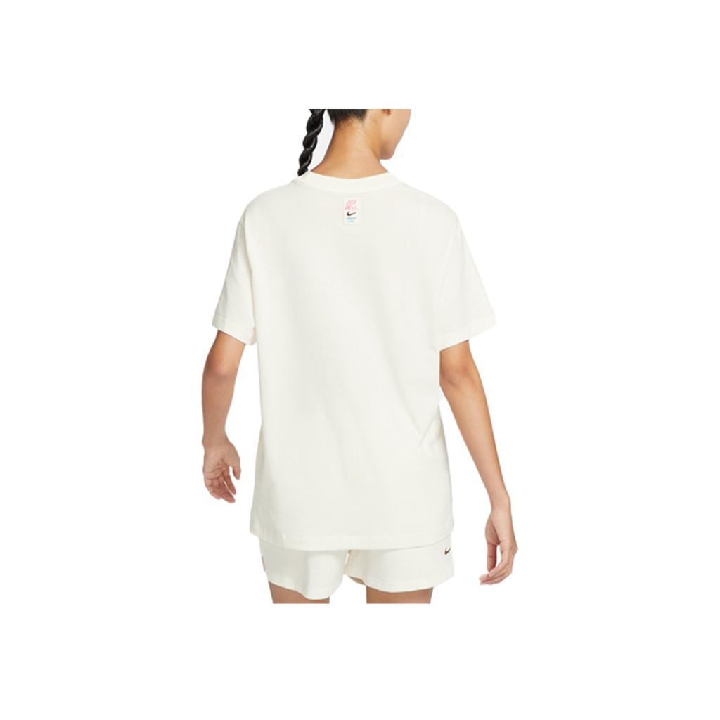 Nike Letter Print Vintage American Loose Fit Round Neck Short Sleeve T-Shirt With Dropped Shoulders Women Tops Sail-White FJ7714-133