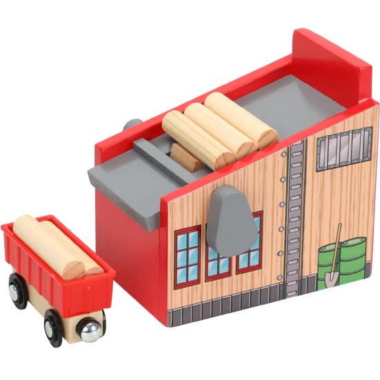 Wooden Lumber Yard Blocks Car Kit Model Kids Toy Train Track Scene Accessories