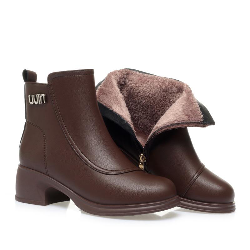 

Обувь женская осенне-зимние короткие ботинки, новые модные ботинки на толстом каблуке из бархатистой кожи, женские ботинки, обувь для мамы, хлопковая обувь 41