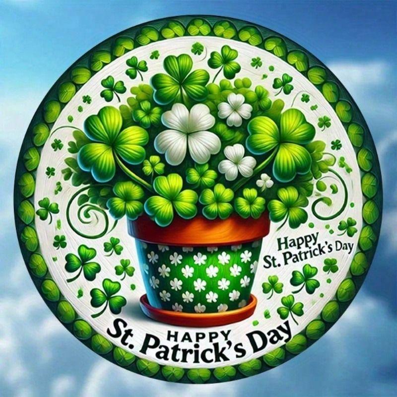 Metal Wall Art Sign Retro Round 2D Clover Vintage Decor for Pub St Patrick Day