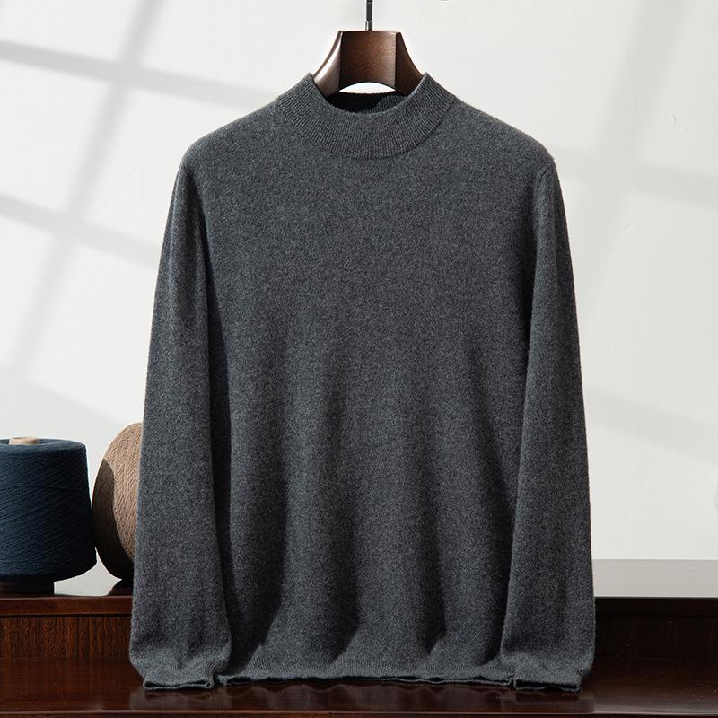 Men's Plus Size Cashmere Pullover: Autumn & Winter Solid Color Half-High Neck Knit Sweater for Business