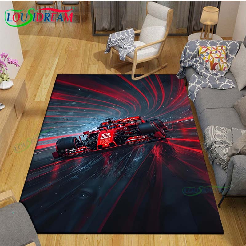 2026 Hot Fashion Racing Car Print Flannel Carpet Outdoor Rug Area Rug Non-slip Carpet Bedroom Decor Carpet for Kids Luxury Gift
