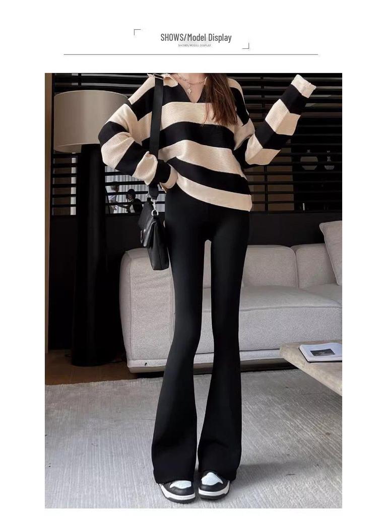 Black High Waist Bodycon Flare Leggings for Women - Spring & Autumn