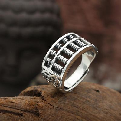 Bague Abaque Argent Vintage: Bague d'index à large bande avec pièce de monnaie - Pour femmes