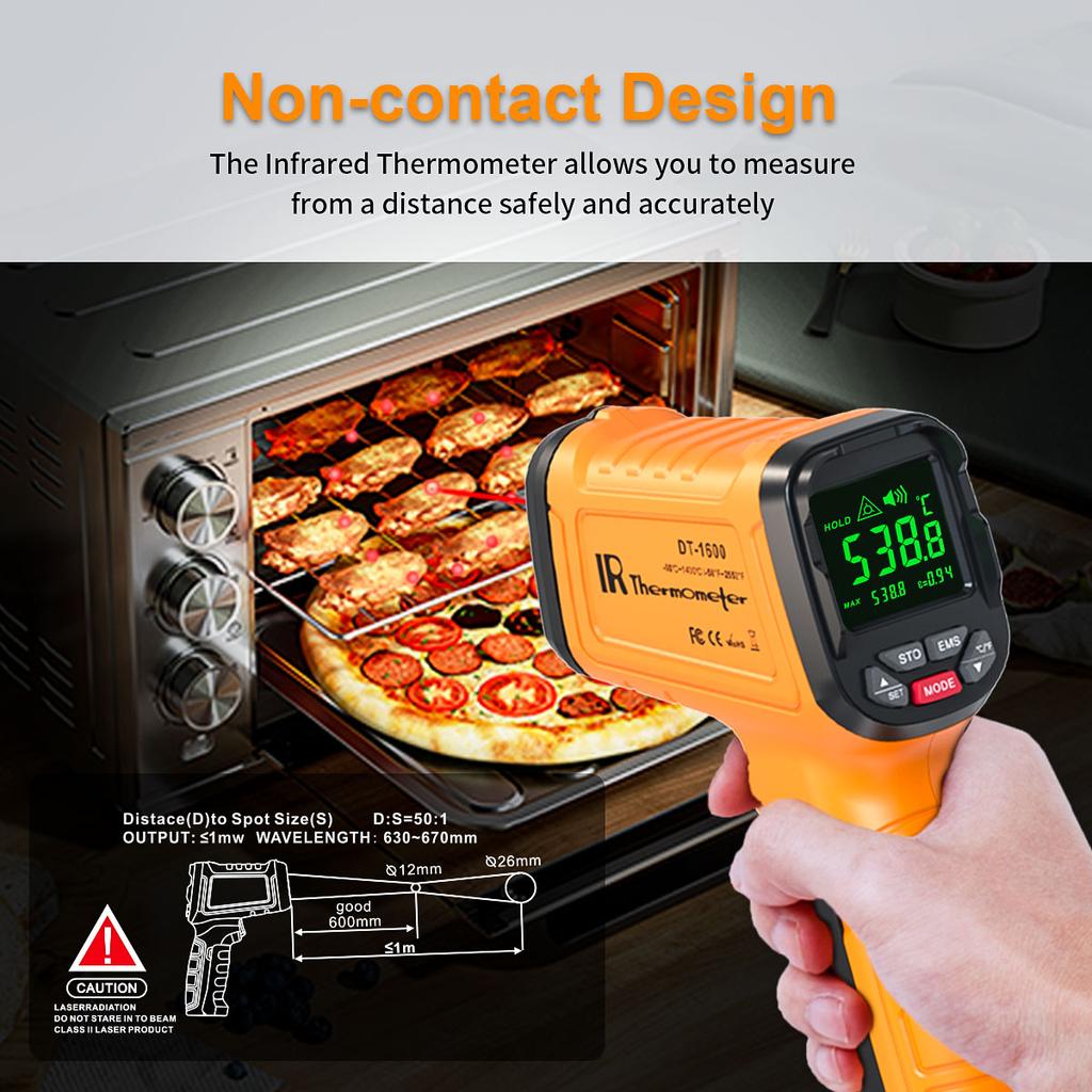DT1000 DT1600 Infrared Thermometer Professional 13 Laser Points Non Contact Digital Pyrometer IR Temperature Gun High Temp Alarm