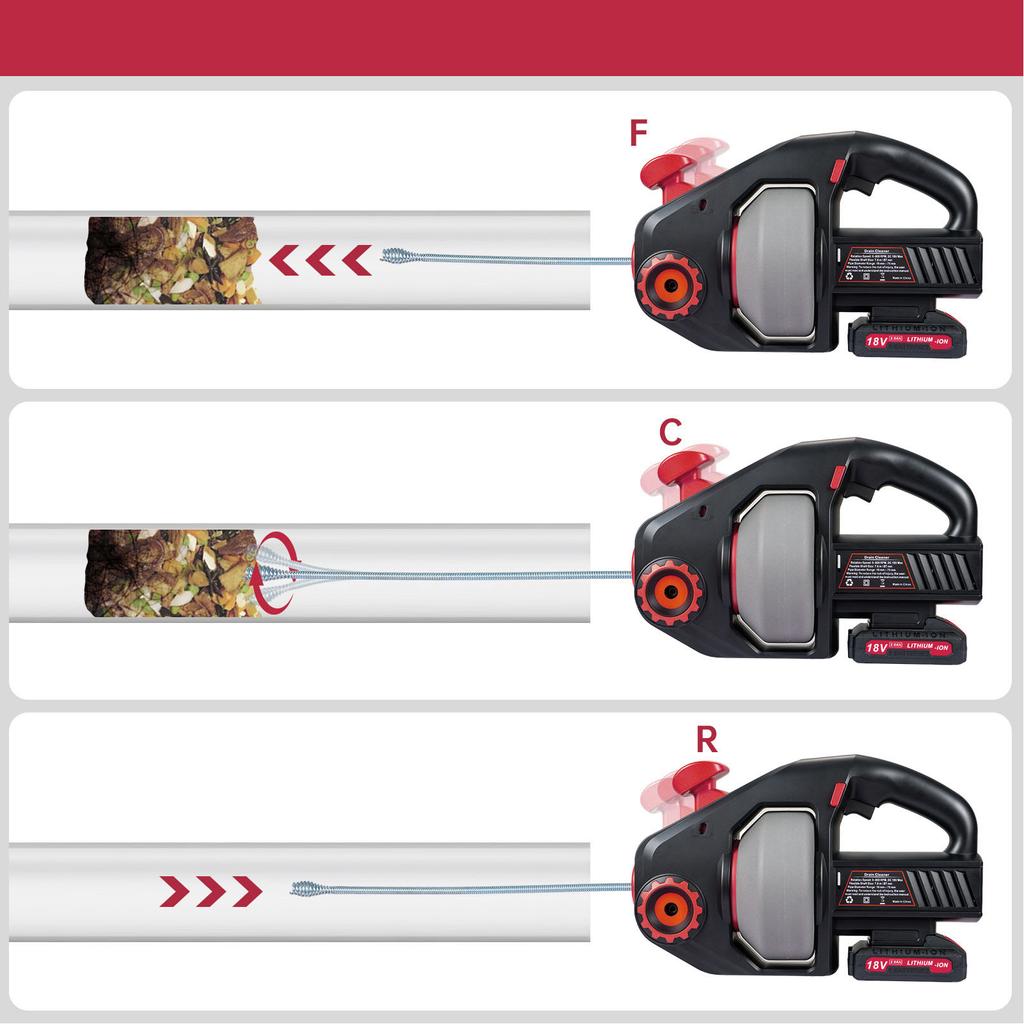 Cordless Electric Drain Auger 800RPM Auto Feed Plumbing Drain Snake with 2.0Ah Battery for Toilet Floor Drain Sink Shower