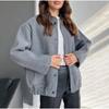 Women Casual Loose Long Sleeve Stand Collar Woolen Jacket Coat With Buttons Pockets