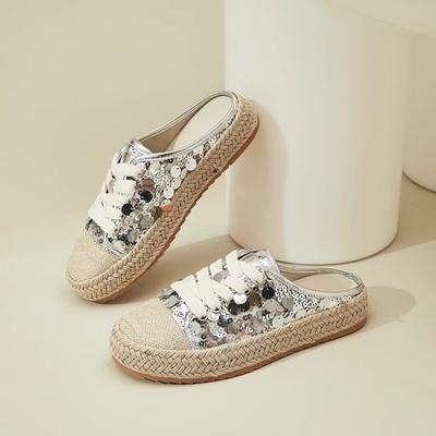 Vintage Woven Sequin Platform Sandals and Slippers for Women New Fashion and Versatile Slip-on Soft Sole Casual Beach Mopping