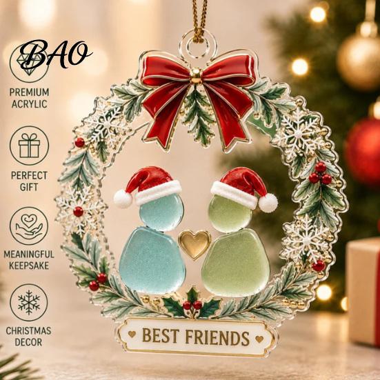 Seasonal Home Wall Decor Best Friends Christmas Wreath Pendant, Acrylic Hanging Ornament, Xmas Fireplace Pendant Decorative Piece for Holiday