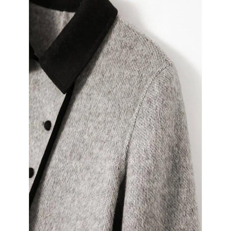 Autumn Winter Coat Women Double-sided Wool Jacket Vintage Long Outwear Button Elegant Mujer Thick Windbreaker