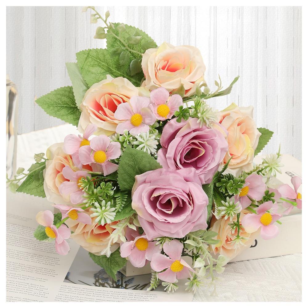 

7-ветковый имитированный цветок в стиле масляной живописи, искусственные розы, искусственные шелковые цветы, садовые украшения фиолетовый